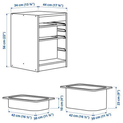TROFAST, storage combination with boxes, 34x44x56 cm, 995.732.26