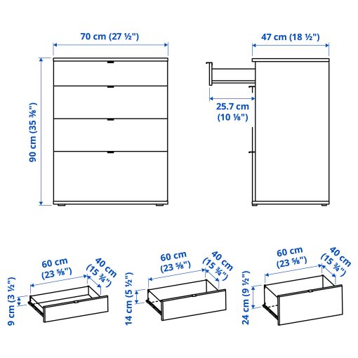 VIHALS, chest of 4 drawers, 70x47x90 cm, 004.832.39