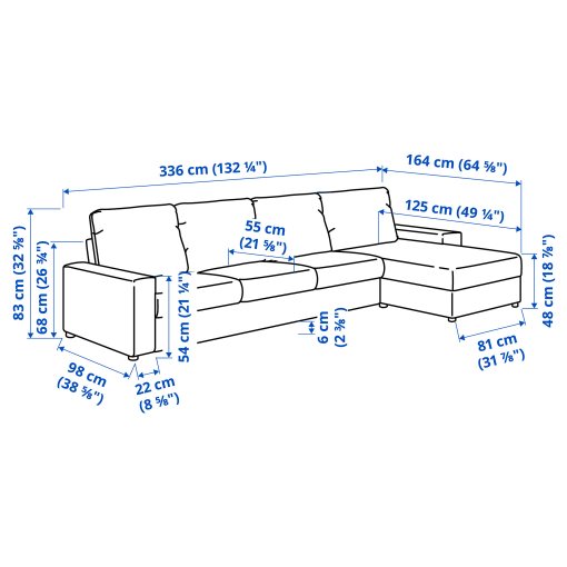 VIMLE, 4-seat sofa with chaise longue with wide armrests, 094.017.72