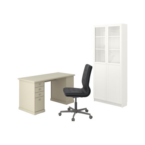 VEBJORN/MULLFJALLET/BILLY/OXBERG, desk and storage combination with swivel chair, 094.363.66