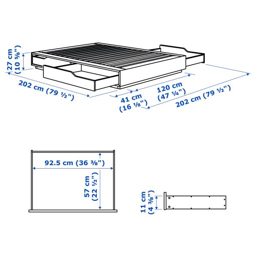 MANDAL, bed frame with storage, 120x200 cm, 102.720.76