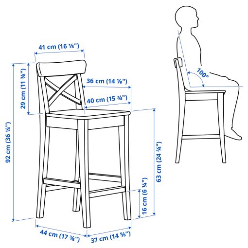 ROSENTORP, bar stool with backrest, 63 cm counter height, 106.199.30