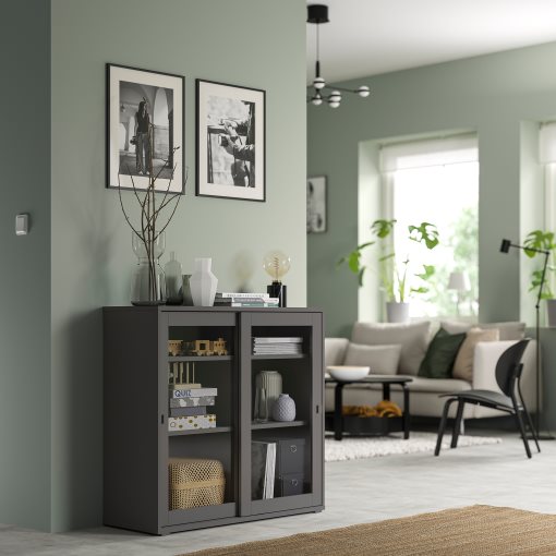 VIHALS, cabinet with sliding glass doors, 95x37x90 cm, 205.428.79
