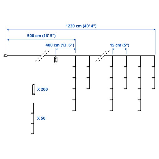 STRÅLA, γιρλάντα με ενσωματωμένο φωτισμό LED/200 λαμπτήρες/εξωτερικού χώρου/σχήμα παγοκρύσταλλου, 205.824.98