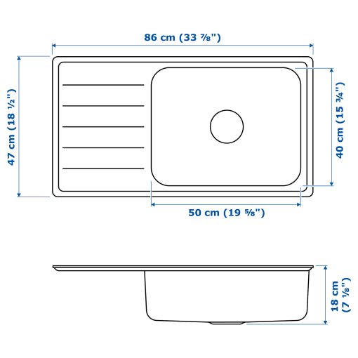 VATTUDALEN, inset sink 1 bowl with drainboard, 86x47 cm, 291.581.89