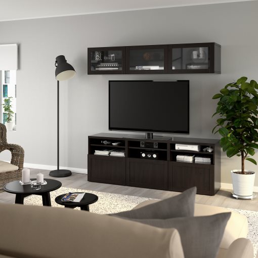 BESTÅ, σύνθεση αποθήκευσης TV/γυάλινες πόρτες/συρτάρια με μαλακό κλείσιμο, 180x42x192 cm, 294.103.70