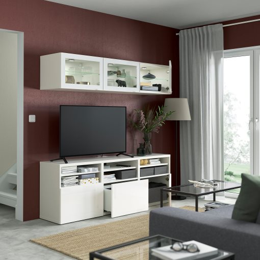 BESTÅ, TV storage combination/glass doors/drawers push open, 180x42x192 cm, 294.887.88