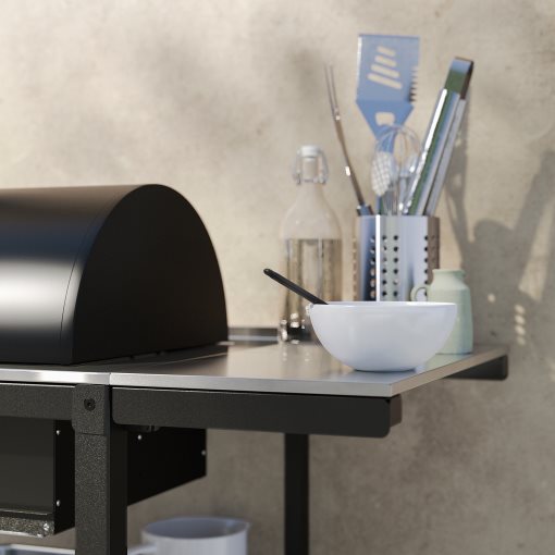 GRILLSKÄR, charcoal barbecue with side table/outdoor, 93/116x61 cm, 294.952.13