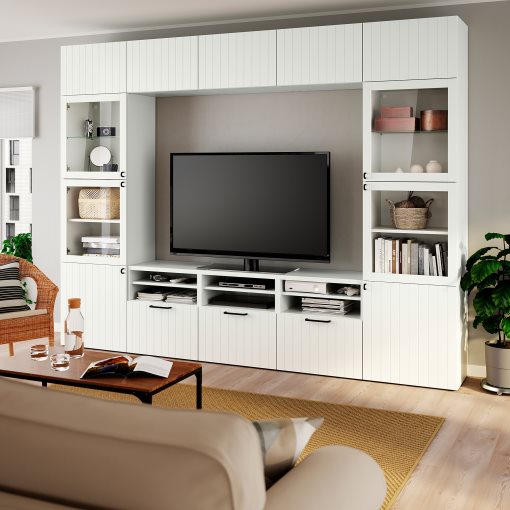 BESTÅ, TV storage combination/glass doors/drawers soft closing, 300x42x231 cm, 394.112.51