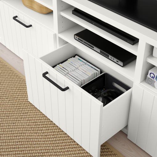 BESTÅ, TV storage combination/glass doors/drawers soft closing, 300x42x231 cm, 394.112.51