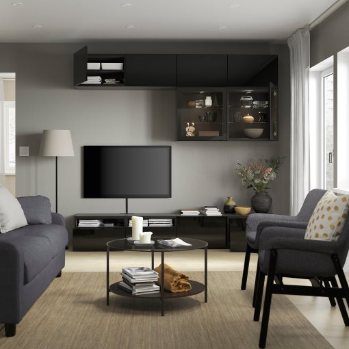 BESTÅ, TV storage combination/glass doors/drawers soft closing, 240x42x231 cm, 394.122.36