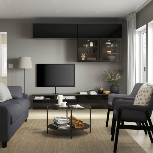 BESTÅ, TV storage combination/glass doors/drawers soft closing, 240x42x231 cm, 394.122.36