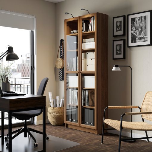 BILLY/OXBERG, bookcase with glass doors, 80x30x202 cm, 394.833.18