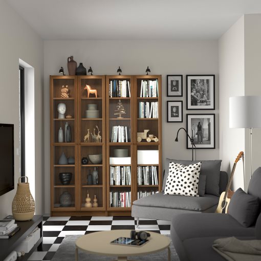 BILLY/OXBERG, bookcase combination with glass doors, 160x202 cm, 394.835.30
