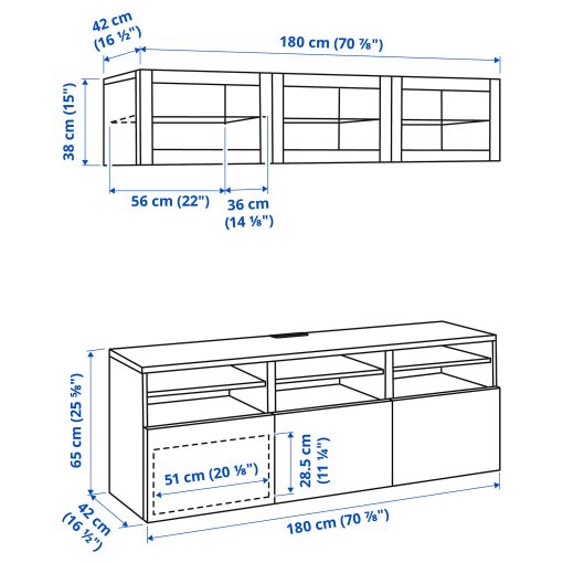 BESTÅ, TV storage combination/glass doors/drawers soft closing, 180x42x192 cm, 394.887.97