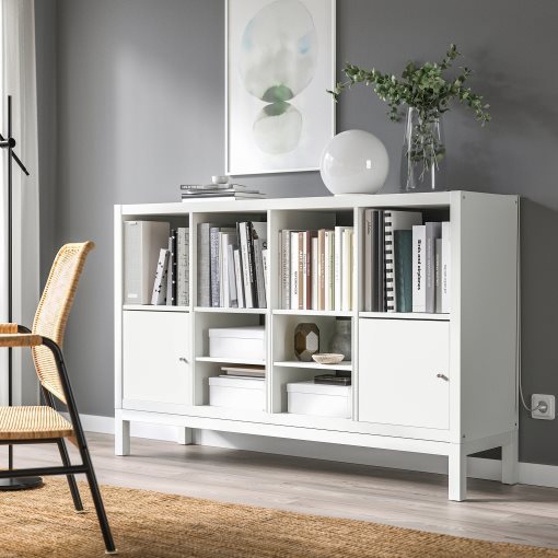 KALLAX, shelving unit with underframe with 2 doors/2 shelf inserts, 147x94 cm, 395.529.10