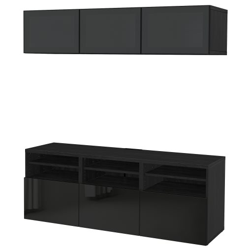 BESTÅ, TV storage combination/glass doors/drawers soft closing, 180x42x192 cm, 494.072.15