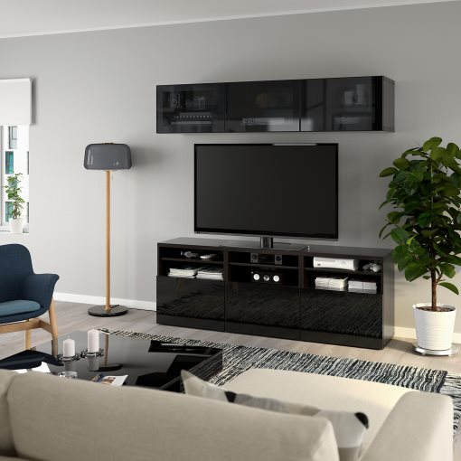 BESTÅ, TV storage combination/glass doors/drawers soft closing, 180x42x192 cm, 494.072.15