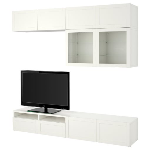 BESTÅ, TV storage combination/glass doors/drawers soft closing, 240x42x231 cm, 494.123.54