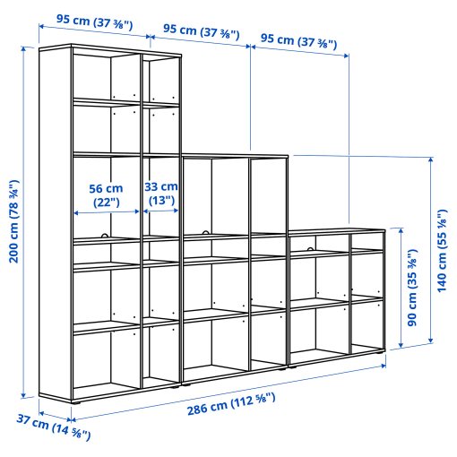 VIHALS, shelving combination, 286x37x200 cm, 495.210.70