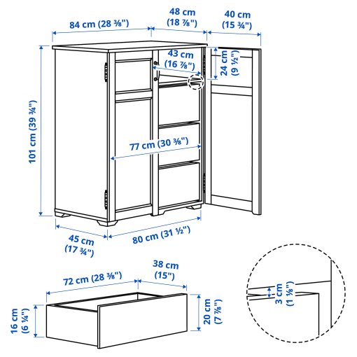 GREÅKER, cabinet with drawers, 84x101 cm, 505.010.71