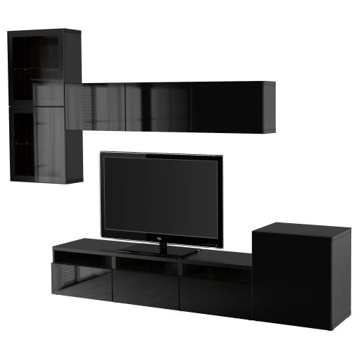 BESTÅ, TV storage combination/glass doors/drawers soft closing, 300x42x211 cm, 594.068.52