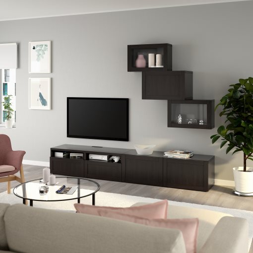 BESTÅ, TV storage combination/glass doors/drawers soft closing, 240x42x190 cm, 594.113.11