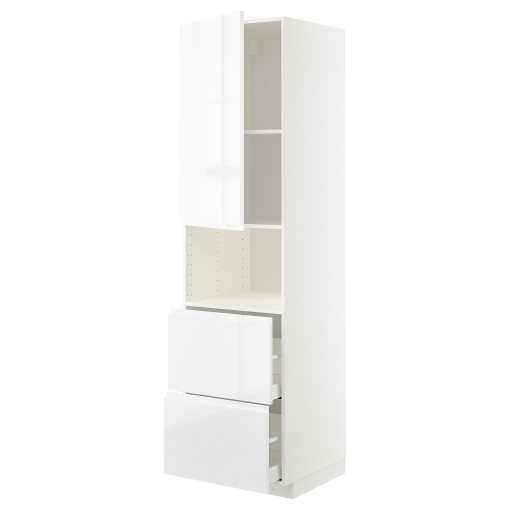 METOD, high cabinet for microwave with door/2 drawers, 60x60x220 cm, 594.680.10