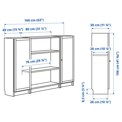 BILLY/OXBERG, bookcase combination with doors, 160x106 cm, 594.835.91