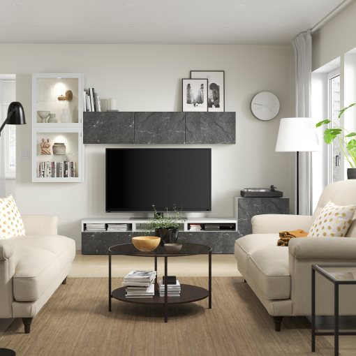 BESTÅ, σύνθεση αποθήκευσης TV/γυάλινες πόρτες/συρτάρια ανοίγματος με πίεση, 300x42x211 cm, 594.887.77