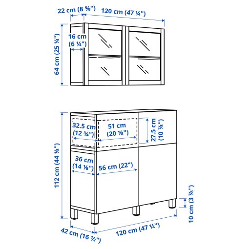 BESTÅ, storage combination with doors/drawers soft closing, 120x42x213 cm, 594.888.24