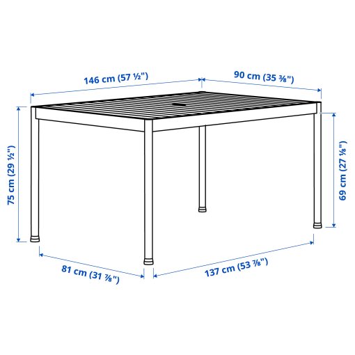 SEGERÖN, table and 4 chairs with armrests/outdoor, 147 cm, 594.948.44