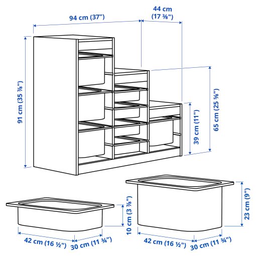 TROFAST, storage combination with boxes, 94x44x91 cm, 595.743.36
