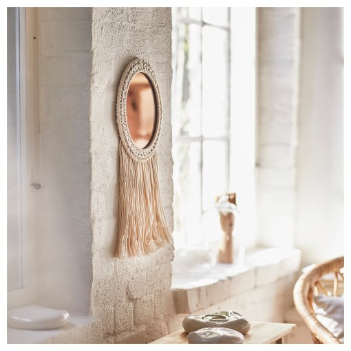 ENERGISKOG, decorative mirror with fringes, 26x48 cm, 605.380.74