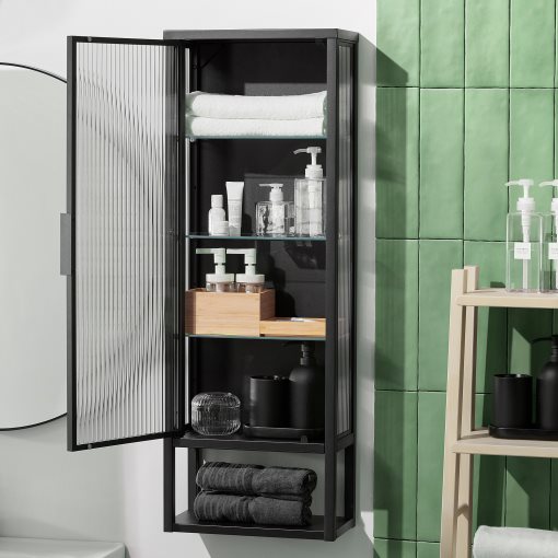 MOSSJÖN, wall cabinet with shelves/glass door, 36x18x102 cm, 605.677.78