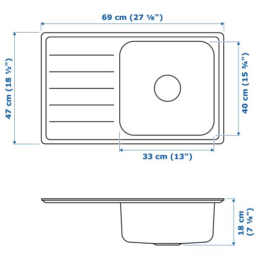 VATTUDALEN, inset sink, 1 bowl with drainboard, 69x47 cm, 691.581.68