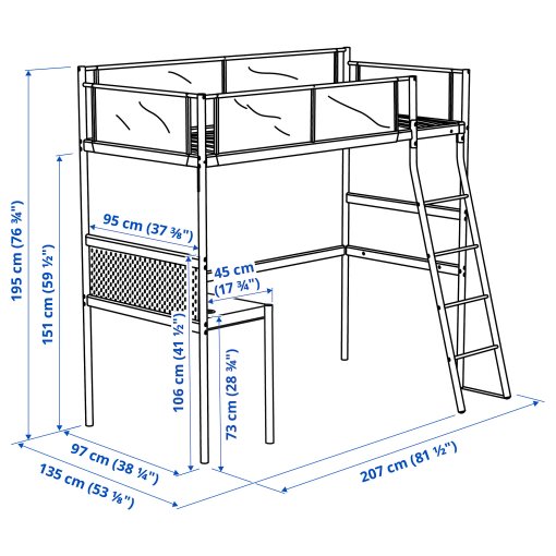 VITVAL, loft bed frame with desk top, 693.025.66