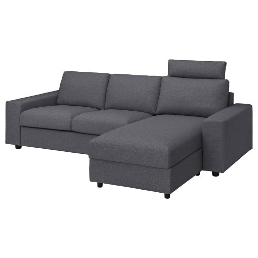 VIMLE, 3-seat sofa with chaise longue with headrest with wide armrests, 694.012.98