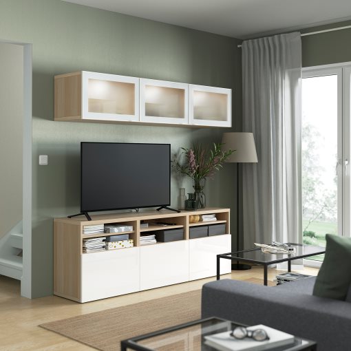 BESTÅ, TV storage combination/glass doors/drawers push open, 180x42x192 cm, 694.887.91