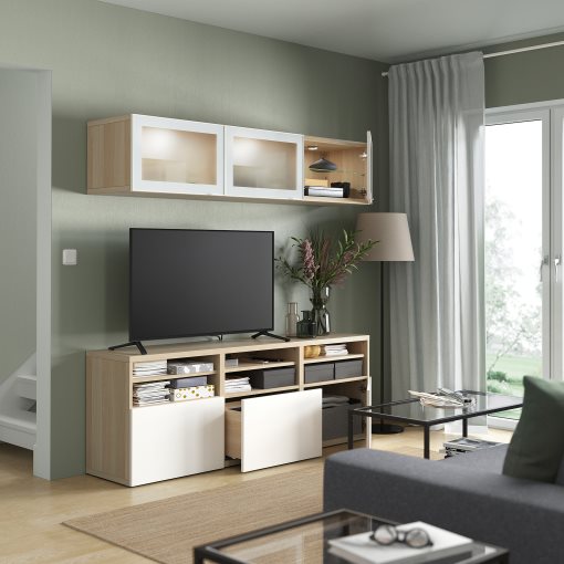 BESTÅ, TV storage combination/glass doors/drawers push open, 180x42x192 cm, 694.887.91