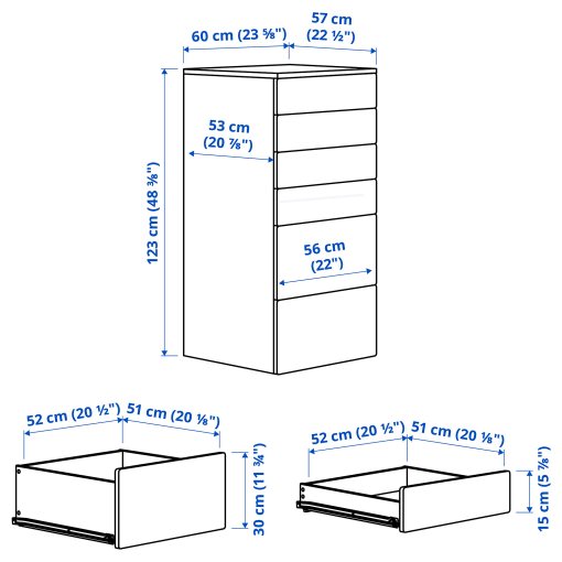 SMASTAD/PLATSA, chest of 6 drawers, 60x57x123 cm, 695.453.29