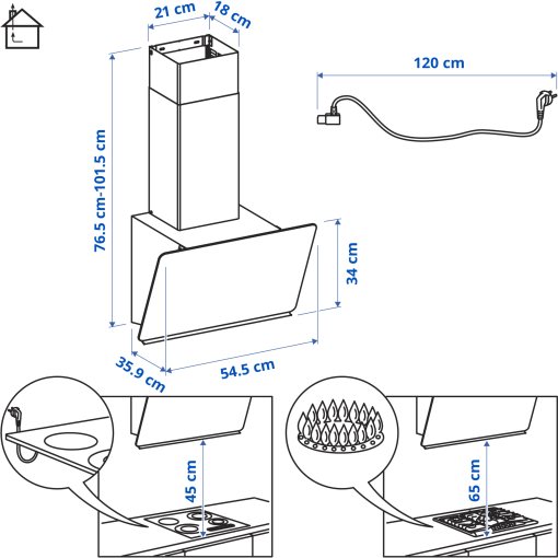 STACKBO, απορροφητήρας τοίχου/IKEA 300, 55 cm, 706.023.71