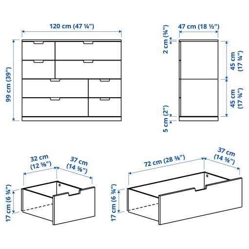 NORDLI, chest of 8 drawers, 120x99 cm, 792.395.03
