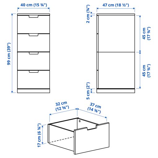 NORDLI, chest of 4 drawers, 40x99 cm, 792.398.43