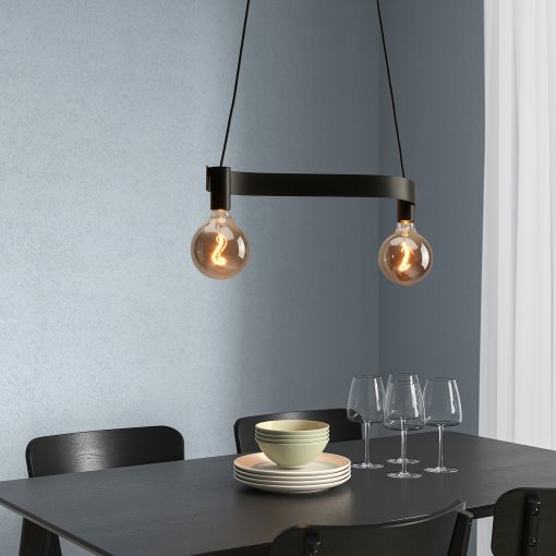 ACKJA/MOLNART, pendant lamp wave shaped with light bulb/globe grey clear glass, 795.368.43