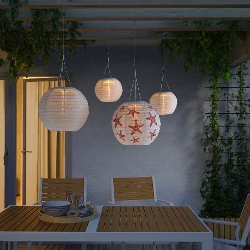 SOLVINDEN, solar-powered pendant lamp with built-in LED light source/outdoor globe, 30 cm, 805.139.49