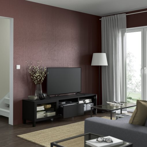 BESTÅ, έπιπλο TV με πόρτες/συρτάρι με μαλακό κλείσιμο, 180x42x48 cm, 893.291.88