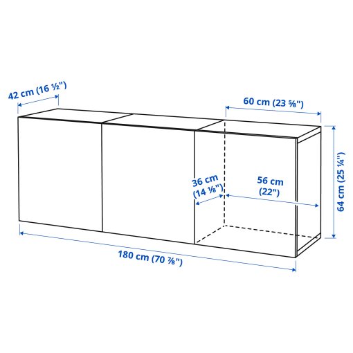 BESTÅ, wall-mounted cabinet combination, 180x42x64 cm, 894.217.90