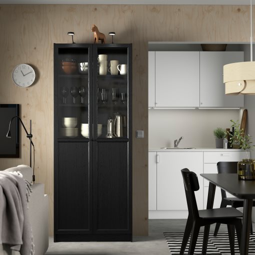 BILLY/OXBERG, bookcase with panel/glass doors, 80x30x202 cm, 894.833.25
