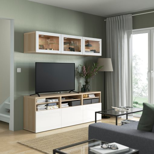 BESTÅ, TV storage combination/glass doors/drawers push open, 180x42x192 cm, 894.887.90